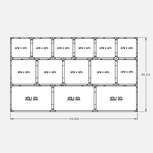 144"W 84"H, 3-Tier, 14-Cage Configuration