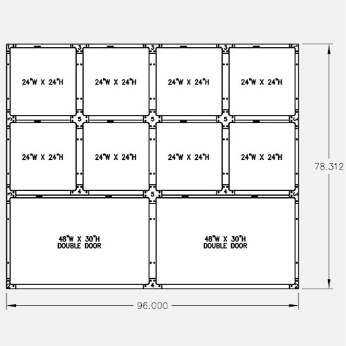 72"W 72"H, 3-Tier, 9-Cage Configuration