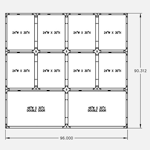 96"W 84"H, 3-Tier, 10-Cage Configuration