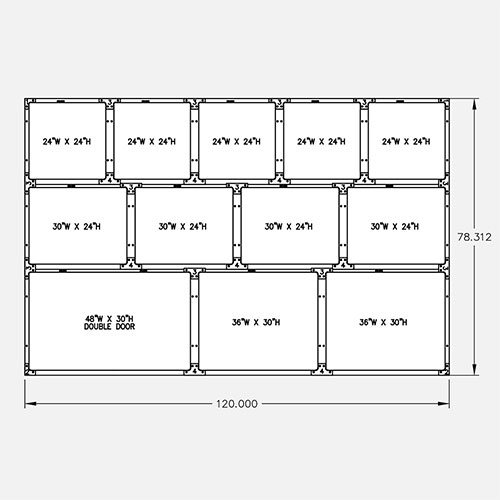 120"W 78"H, 3-Tier, 12-Cage Configuration